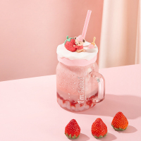 sohome泰迪珍藏梅森草莓吸管耐热玻璃杯牛奶办公萌宠送礼开工季 粉色