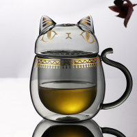 大英博物馆 安德森猫系列 280ml萌猫异形带盖玻璃杯