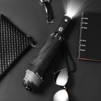 LED灯照明反向三折伞 黑胶遮阳自动折叠晴雨伞