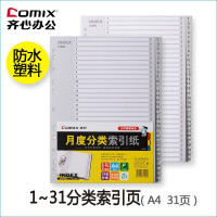齐心(COMIX)IX899月度分类索引纸31张/包 2包 分类纸 塑料数字分页纸 文件索引分页