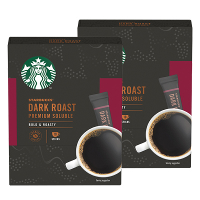 2盒进口星巴克即溶咖啡粉深度烘焙美式黑咖啡精品咖啡2.3g*10袋