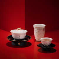 万仟堂(EDENUS) 牛气冲天·盖碗成套 功夫茶具套装 1盖碗/1承/1海/5杯/5碟 炫白素面