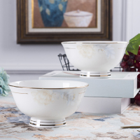 传世瓷 景德镇骨瓷金边简约家用5英寸米饭碗纯白陶瓷碗套装陶瓷 6寸青雅名媛《含定制》