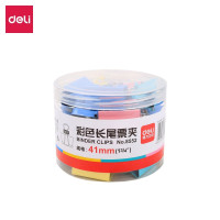 得力(deli)41mm长尾夹票夹 金属燕尾夹票据夹子 彩色混装 8552-2#(24只)1筒