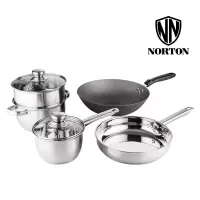 诺顿家悦乐享家庭锅具5件套 炒锅煎锅汤锅奶锅多用蒸屉 4HJY005