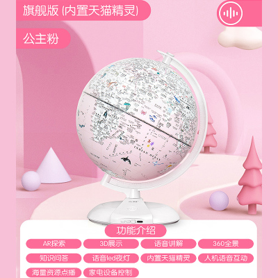 乐缔地球仪小学生用立体智能AR儿童启蒙男孩女孩台灯摆件客厅地图旗舰版AR科技地球仪[公主粉天猫精灵+AI互动]