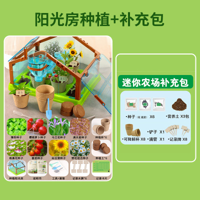 乐缔阳光种植房儿童种菜植物观察盒玩具科学小实验女孩手工diy材料[阳光种植房+补充包]