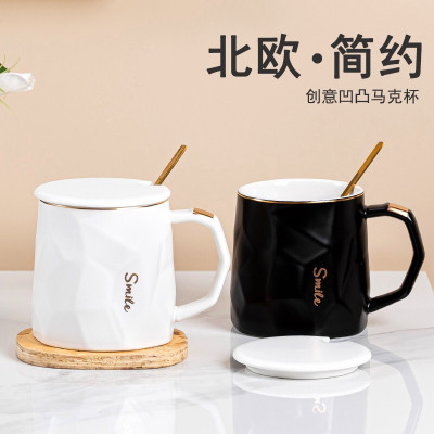 亿嘉杯子陶瓷家用轻奢办公室马克杯带盖勺男女生水杯咖啡杯