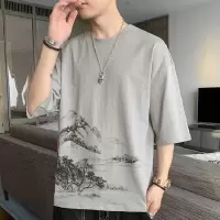 复古中国风短袖男夏季国潮衣服男宽松潮流潮牌ins痞帅冰丝恤男