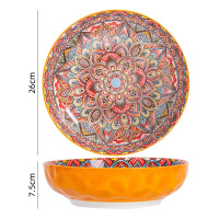 波西米亚家用烤盘手柄碗餐具套装高颜值饭碗双耳汤碗盘子黄波斯10寸汤碗1036