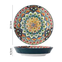 波西米亚家用烤盘手柄碗餐具套装高颜值饭碗双耳汤碗盘子绿波斯8寸饭盘1036