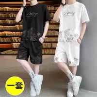 短袖套装T恤男夏季薄款ins潮牌短裤宽松大码五分袖青少年纯棉半袖