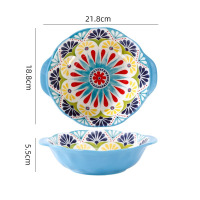 波西米亚家用烤盘手柄碗餐具套装高颜值饭碗双耳汤碗盘子太阳花8.5寸双耳碗1036