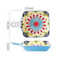 波西米亚家用烤盘手柄碗餐具套装高颜值饭碗双耳汤碗盘子太阳花9英寸单柄盘1036