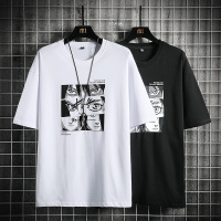 夏季短袖t恤男宽松圆领动漫印花上衣ins港风潮流帅气学生半袖体恤