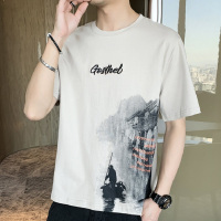 复古冰丝基础大印花城市风景短袖T恤男潮牌新款宽松圆领上衣