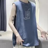 休闲运动篮球背心男日系简约印花潮T宽松潮流百搭男士无袖T恤坎肩
