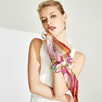 SOHO ROYAL 19mm桑蚕丝斜纹定制丝巾 粉色 手工卷边 双面印花真丝丝巾