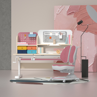 智学库 费尔城堡桌120CM+星空扶手椅2.0椅 樱粉色