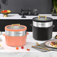橙叶砂锅炖锅家用燃气灶大小号耐高温陶瓷沙锅煲汤煲仔饭明火专用 U型砂锅 /黑色/玻璃盖/带蒸笼/4L