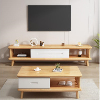 沃盛 现代简约精致 北欧风格实木电视柜 橡木原木色+白色电视柜1.8米 单件
