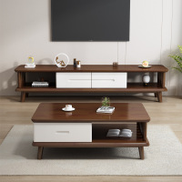 沃盛 现代简约精致 北欧风格实木电视柜 橡木胡桃木色+白色电视柜1.5米 单件