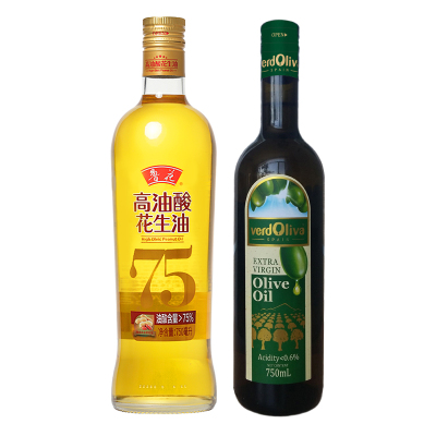 鲁花高油酸花生油750ML+鲁花果尔牌高端特级初榨橄榄油750ML 食用油高端组合套