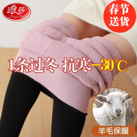 浪莎羊毛打底裤女加绒加厚棉裤冬季可外穿高弹修身显瘦踩脚保暖裤 绵羊毛 [100%绵羊毛]紫色-均码(建议80-120斤)