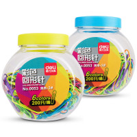得力(deli)0053 彩色回形针曲别针办公别针银色金属回旋针大小号 200只/桶装 2筒装