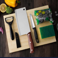 张小泉菜刀菜板厨房刀具切片刀+瓜刨+水果刀+钢丝球+海绵+菜板/套装