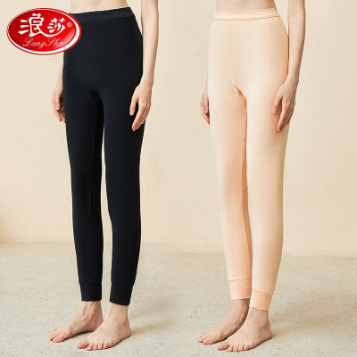 浪莎秋裤女纯棉保暖裤女士全棉薄款内穿打底裤中高腰单件线裤 棉粉色+黑色(颜色自选备注) M [100%棉]肤色+黑色-M