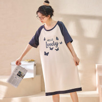 浪莎睡裙女夏季睡衣纯棉短袖卡通可外穿甜美韩版宽松舒适家居服 夏日小兔 L/165 蝴蝶款-XXL/175
