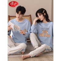 浪莎情侣睡衣男女家居服套装纯棉圆领套头宽松舒适可外穿两件套 小熊款 女士L码 靠背小熊款-女士M码