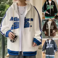 秋季开衫卫衣男连帽春季潮牌港风印花拉链带帽衫休闲运动外套