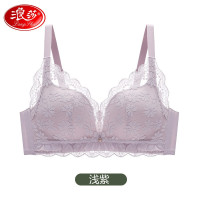 浪莎文胸女无钢圈蕾丝性感小胸聚拢收副乳防下垂少女胸罩 香槟肤 75/34A 浅紫-75/34A