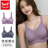 猫人内衣女夏聚拢平胸胸罩无钢圈调整型收副乳防下垂大胸显小文胸 低调紫色 M(建议100斤以内)