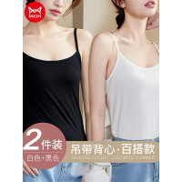 猫人吊带背心女夏季少女无袖内搭可外穿纯色百搭打底衫 性感细肩带黑1+白1 XL