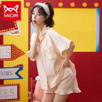 猫人睡衣女夏季薄款棉短袖短裤粉色可爱公主春夏天家居服宽松大码套装 公主蝴蝶结 XL/170(建议120-140斤)