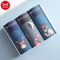 猫人3条男士内裤男四角裤纯棉裆平角裤时尚运动印花男生潮短裤头 小狗/猫头鹰/企鹅 185/XXXL(建议140-155斤