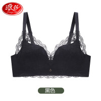 浪莎文胸女无钢圈蕾丝性感小胸聚拢收副乳防下垂少女胸罩 香槟肤 75/34A 黑色-70/32A