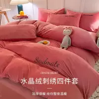 冬季牛奶绒四件套加厚绒水晶绒简约防静电刺绣被套床上用品