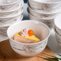 尖兵 陶瓷碗具套装10只装景德镇陶瓷欧式米饭碗 金丝玫瑰 4.5寸