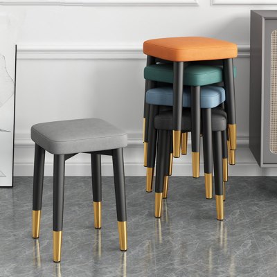 洛港 家用轻奢凳子可叠放方凳板凳现代简约餐桌圆凳创意椅子客厅小矮凳