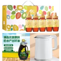 日常生活用品三件套 套装(菜籽油5L+W330电水壶白色+纯正蜂蜜250g*5瓶)