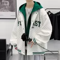假两件华夫格男士外套春秋季情侣连帽夹克潮牌韩风chic休闲上衣服
