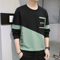 卫衣男士圆领春秋季撞色拼接印花套头内搭打底衫宽松休闲长袖T恤