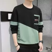 卫衣男士圆领春秋季撞色拼接印花套头内搭打底衫宽松休闲长袖T恤