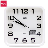 得力(deli)8949挂钟现代挂钟时尚办公家居挂钟立体数字钟面方形33*33cm白色