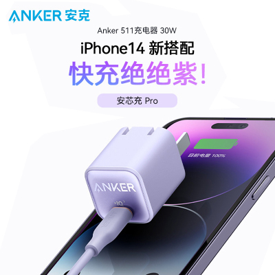 Anker安克30W充电器iPhone14苹果13/promax/ipad专用充电头安芯充氮化镓PD快充头苹果充电套装