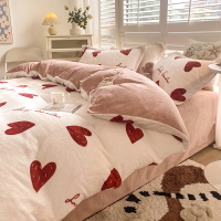 冬季加厚牛奶绒床上四件套双面珊瑚绒被套宝宝法兰加绒床单三件套